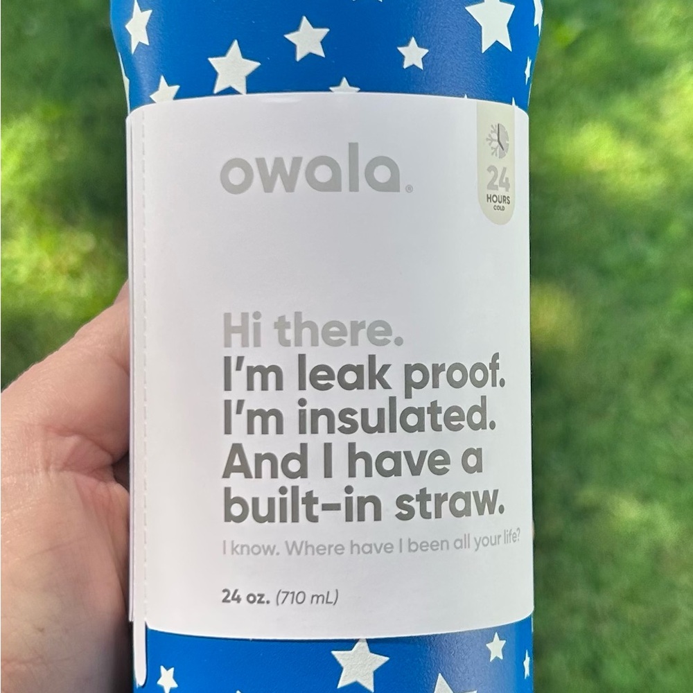 Blue Insulated Water Bottle with Built-in Straw
